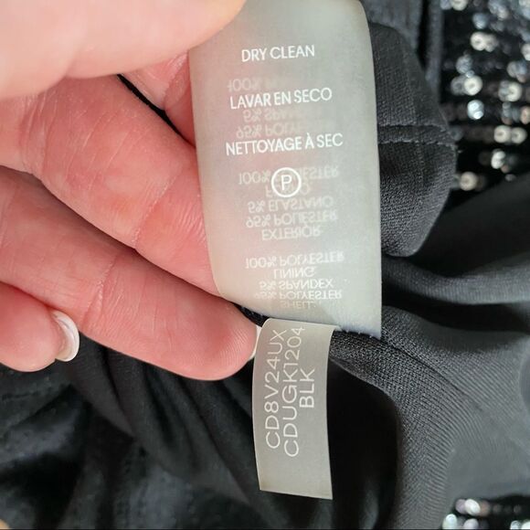 Calvin Klein Sleeveless Sequin Sheath Dress Scooped Back Black Silver 2 Mini Y2K - Picture 7 of 10